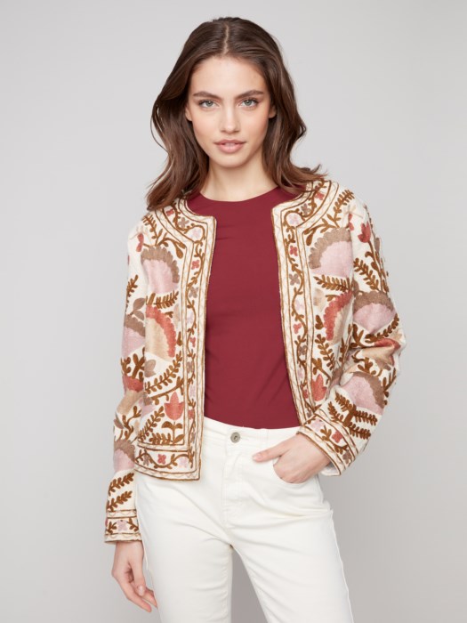 CHARLI B EDGE TO EDGE EMBROIDERED CROPPED JACKET
